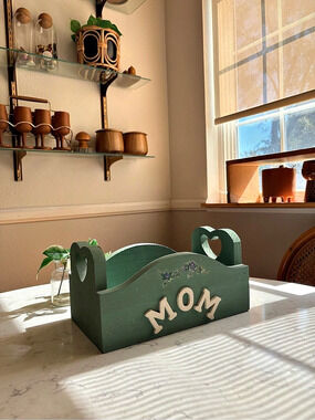 Vintage MOM Green & Cream Wooden Storage Caddy